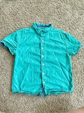 Original Penguin Short-Sleeve Button-Down Shirt in Teal Green